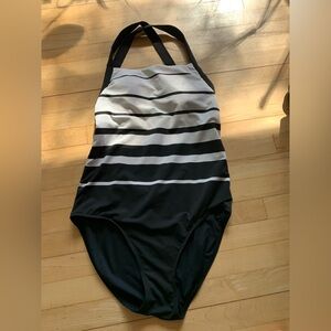 Aqua Rose Black and White Striped Swimsuit